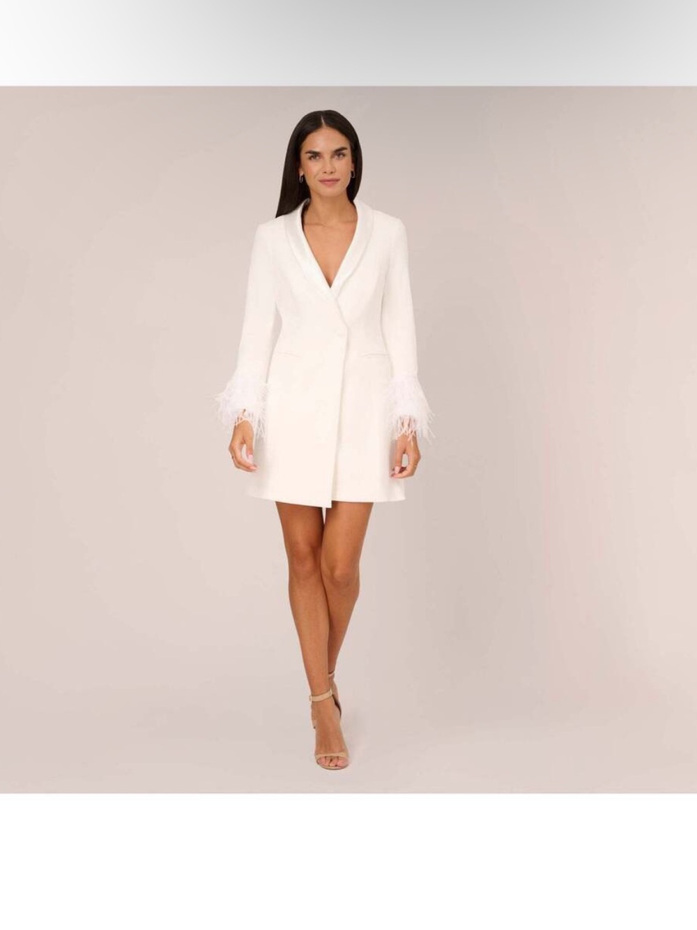 Aidan Mattox Size 20W White Feather Cuff Tuxedo Blazer Dress NWT GALA Cocktail - Picture 3 of 15